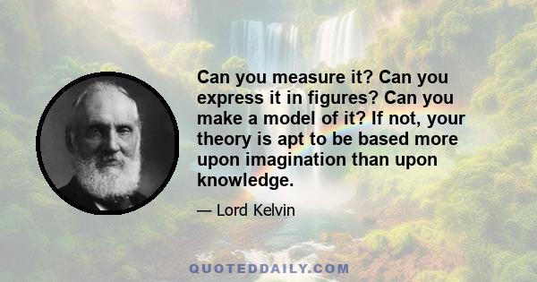 Can you measure it? Can you express it in figures? Can you make a model of it? If not, your theory is apt to be based more upon imagination than upon knowledge.