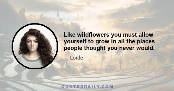 Like wildflowers you must allow yourself to grow in all the places people thought you never would.