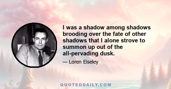 I was a shadow among shadows brooding over the fate of other shadows that I alone strove to summon up out of the all-pervading dusk.