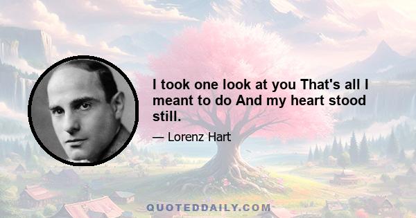 I took one look at you That's all I meant to do And my heart stood still.