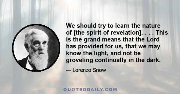 We should try to learn the nature of [the spirit of revelation]. . . . This is the grand means that the Lord has provided for us, that we may know the light, and not be groveling continually in the dark.