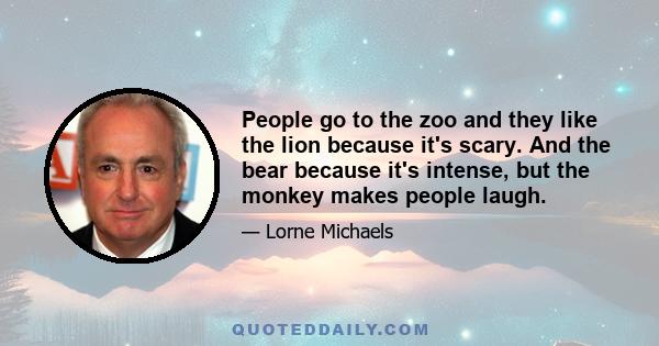 People go to the zoo and they like the lion because it's scary. And the bear because it's intense, but the monkey makes people laugh.