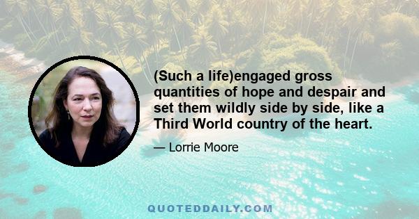 (Such a life)engaged gross quantities of hope and despair and set them wildly side by side, like a Third World country of the heart.