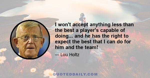 I won't accept anything less than the best a player's capable of doing... and he has the right to expect the best that I can do for him and the team!