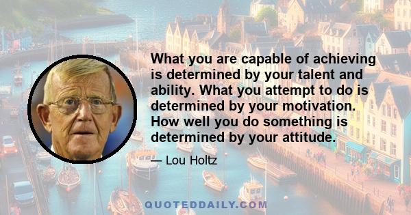 What you are capable of achieving is determined by your talent and ability. What you attempt to do is determined by your motivation. How well you do something is determined by your attitude.