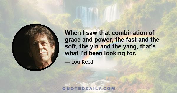 When I saw that combination of grace and power, the fast and the soft, the yin and the yang, that's what I'd been looking for.