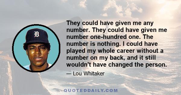 They could have given me any number. They could have given me number one-hundred one. The number is nothing. I could have played my whole career without a number on my back, and it still wouldn't have changed the person.