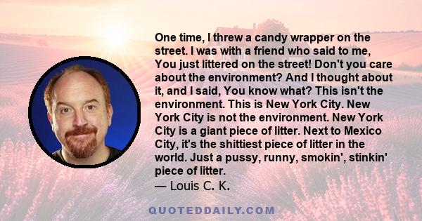 One time, I threw a candy wrapper on the street. I was with a friend who said to me, You just littered on the street! Don't you care about the environment? And I thought about it, and I said, You know what? This isn't