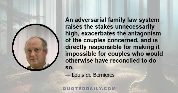 An adversarial family law system raises the stakes unnecessarily high, exacerbates the antagonism of the couples concerned, and is directly responsible for making it impossible for couples who would otherwise have