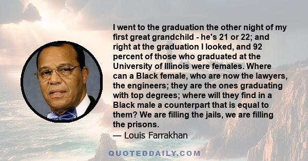 I went to the graduation the other night of my first great grandchild - he's 21 or 22; and right at the graduation I looked, and 92 percent of those who graduated at the University of Illinois were females. Where can a