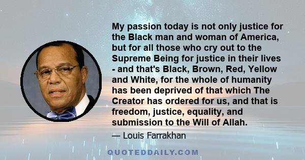 My passion today is not only justice for the Black man and woman of America, but for all those who cry out to the Supreme Being for justice in their lives - and that's Black, Brown, Red, Yellow and White, for the whole