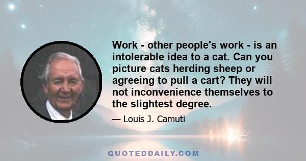 Work - other people's work - is an intolerable idea to a cat. Can you picture cats herding sheep or agreeing to pull a cart? They will not inconvenience themselves to the slightest degree.