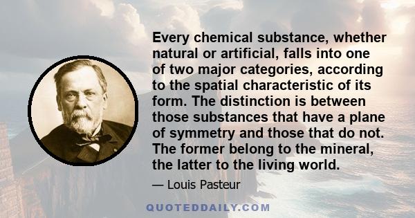 Every chemical substance, whether natural or artificial, falls into one of two major categories, according to the spatial characteristic of its form. The distinction is between those substances that have a plane of