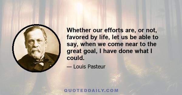 Whether our efforts are, or not, favored by life, let us be able to say, when we come near to the great goal, I have done what I could.