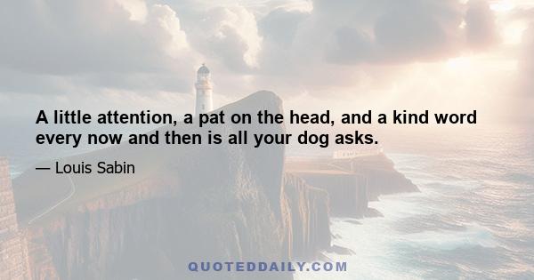 A little attention, a pat on the head, and a kind word every now and then is all your dog asks.