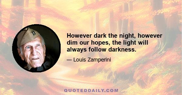 However dark the night, however dim our hopes, the light will always follow darkness.