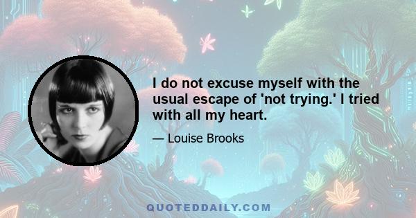 I do not excuse myself with the usual escape of 'not trying.' I tried with all my heart.