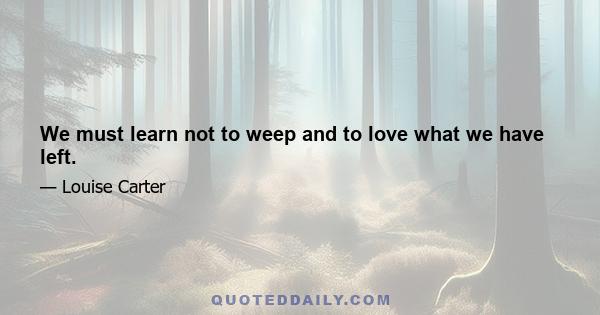 We must learn not to weep and to love what we have left.