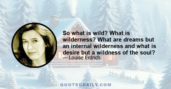 So what is wild? What is wilderness? What are dreams but an internal wilderness and what is desire but a wildness of the soul?