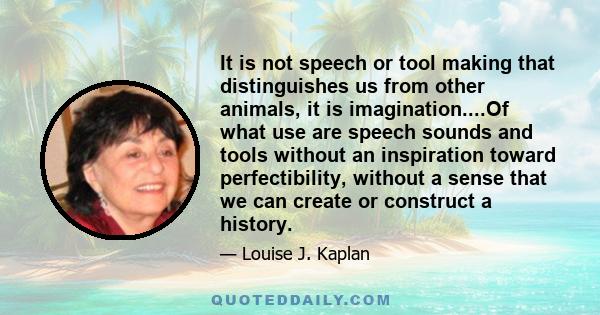 It is not speech or tool making that distinguishes us from other animals, it is imagination....Of what use are speech sounds and tools without an inspiration toward perfectibility, without a sense that we can create or