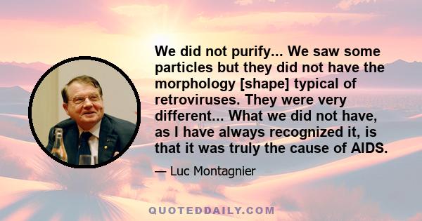 We did not purify... We saw some particles but they did not have the morphology [shape] typical of retroviruses. They were very different... What we did not have, as I have always recognized it, is that it was truly the 