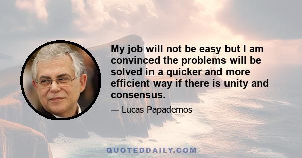 My job will not be easy but I am convinced the problems will be solved in a quicker and more efficient way if there is unity and consensus.