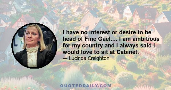 I have no interest or desire to be head of Fine Gael.... I am ambitious for my country and I always said I would love to sit at Cabinet.