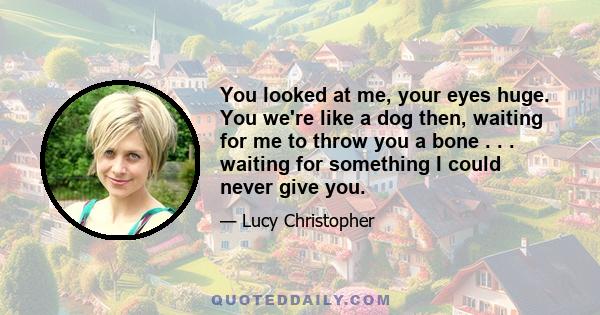 You looked at me, your eyes huge. You we're like a dog then, waiting for me to throw you a bone . . . waiting for something I could never give you.