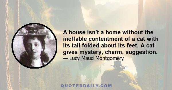 A house isn't a home without the ineffable contentment of a cat with its tail folded about its feet. A cat gives mystery, charm, suggestion.