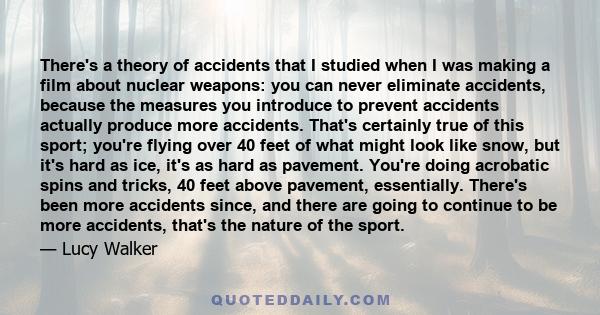 There's a theory of accidents that I studied when I was making a film about nuclear weapons: you can never eliminate accidents, because the measures you introduce to prevent accidents actually produce more accidents.