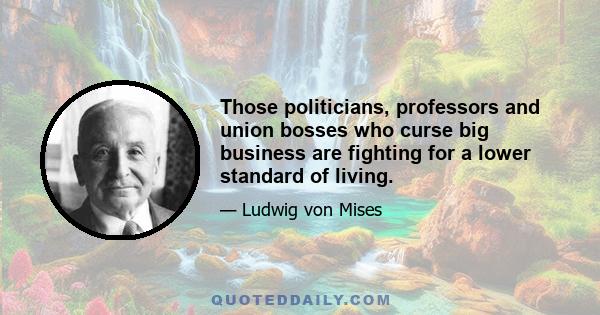 Those politicians, professors and union bosses who curse big business are fighting for a lower standard of living.