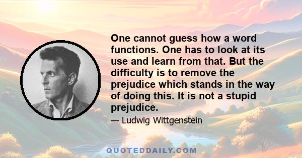 One cannot guess how a word functions. One has to look at its use and learn from that. But the difficulty is to remove the prejudice which stands in the way of doing this. It is not a stupid prejudice.