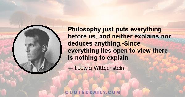 Philosophy just puts everything before us, and neither explains nor deduces anything.-Since everything lies open to view there is nothing to explain