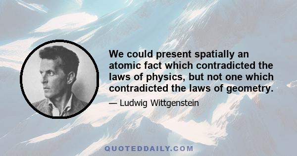 We could present spatially an atomic fact which contradicted the laws of physics, but not one which contradicted the laws of geometry.