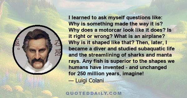 I learned to ask myself questions like: Why is something made the way it is? Why does a motorcar look like it does? Is it right or wrong? What is an airplane? Why is it shaped like that? Then, later, I became a diver