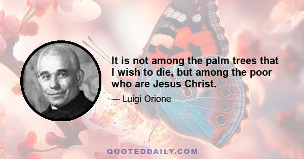 It is not among the palm trees that I wish to die, but among the poor who are Jesus Christ.