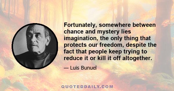 Fortunately, somewhere between chance and mystery lies imagination, the only thing that protects our freedom, despite the fact that people keep trying to reduce it or kill it off altogether.