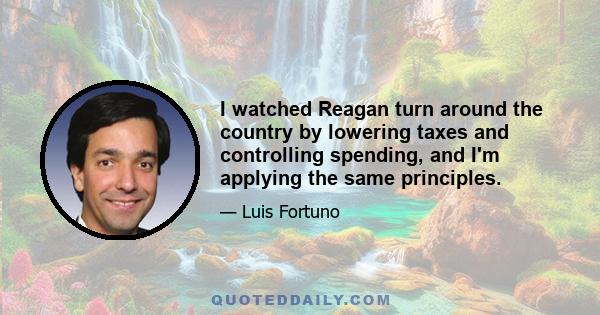 I watched Reagan turn around the country by lowering taxes and controlling spending, and I'm applying the same principles.