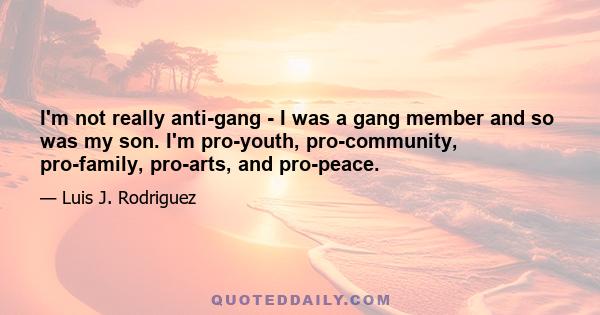 I'm not really anti-gang - I was a gang member and so was my son. I'm pro-youth, pro-community, pro-family, pro-arts, and pro-peace.