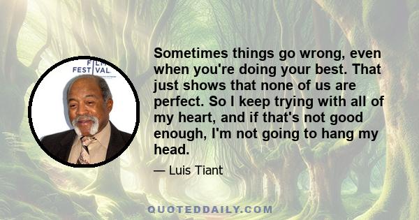 Sometimes things go wrong, even when you're doing your best. That just shows that none of us are perfect. So I keep trying with all of my heart, and if that's not good enough, I'm not going to hang my head.