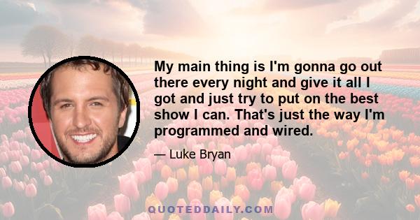 My main thing is I'm gonna go out there every night and give it all I got and just try to put on the best show I can. That's just the way I'm programmed and wired.