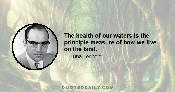 The health of our waters is the principle measure of how we live on the land.