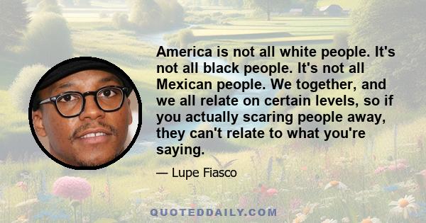 America is not all white people. It's not all black people. It's not all Mexican people. We together, and we all relate on certain levels, so if you actually scaring people away, they can't relate to what you're saying.