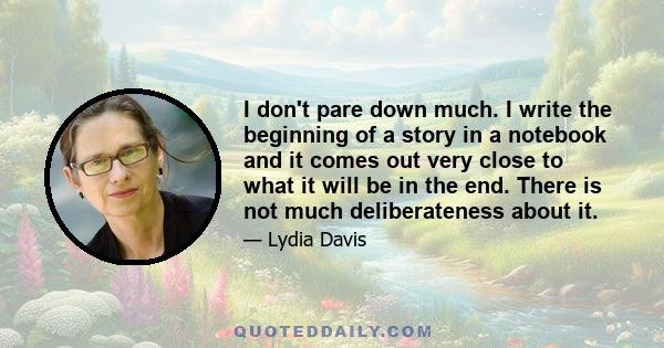 I don't pare down much. I write the beginning of a story in a notebook and it comes out very close to what it will be in the end. There is not much deliberateness about it.