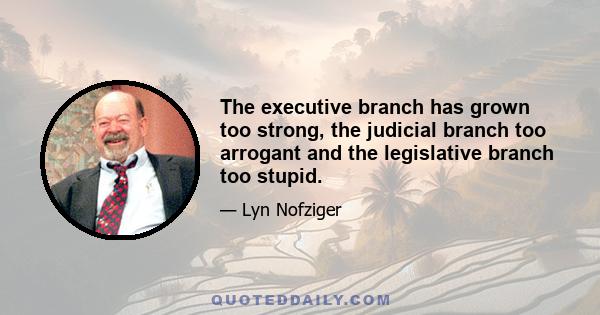 The executive branch has grown too strong, the judicial branch too arrogant and the legislative branch too stupid.