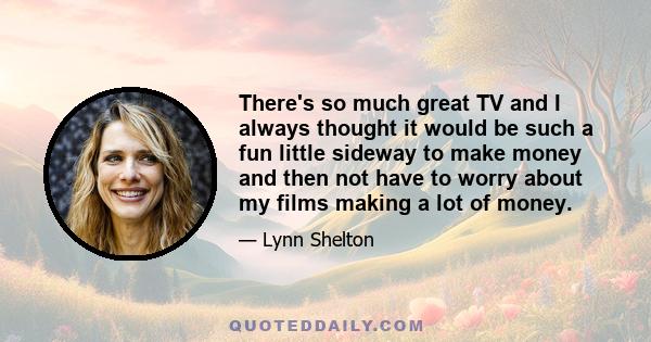 There's so much great TV and I always thought it would be such a fun little sideway to make money and then not have to worry about my films making a lot of money.