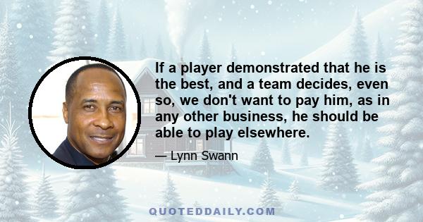 If a player demonstrated that he is the best, and a team decides, even so, we don't want to pay him, as in any other business, he should be able to play elsewhere.