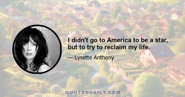 I didn't go to America to be a star, but to try to reclaim my life.