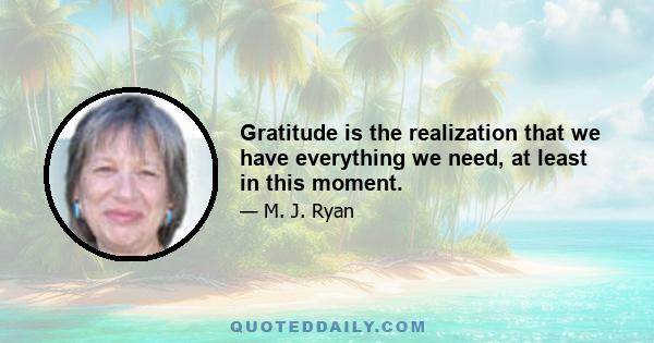 Gratitude is the realization that we have everything we need, at least in this moment.