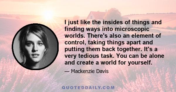 I just like the insides of things and finding ways into microscopic worlds. There's also an element of control, taking things apart and putting them back together. It's a very tedious task. You can be alone and create a 